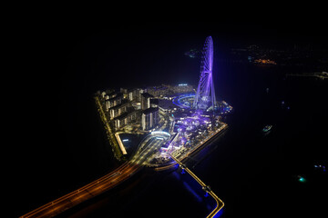 Dubai, Blue Waters Island, Luftaufnahme bei Nacht