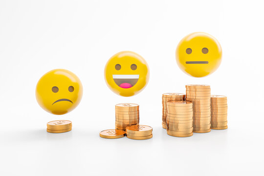 The happiest middle class in society - concept with emoticons and piles of coins