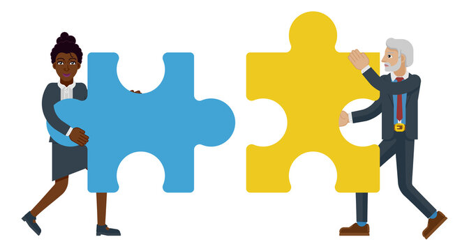 Fitting Jigsaw Puzzle Pieces Together Concept