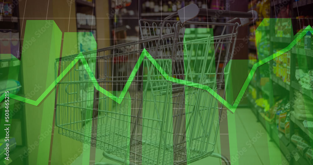 Poster image of data processing over trolley in shop