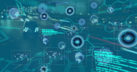 Obraz premium Image of shapes and data processing over road