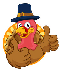 Turkey Pilgrim Hat Thanksgiving Cartoon Character