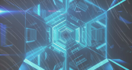 Image of light trails over digital tunnel