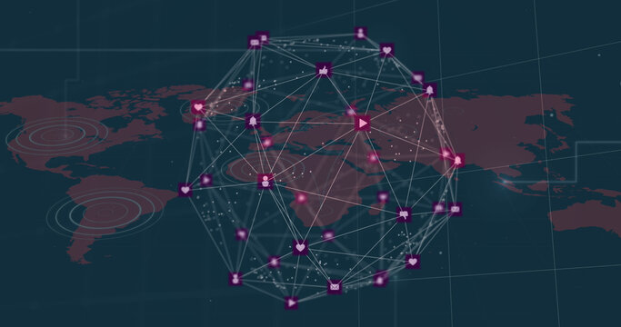 Image of globe of connections over world map
