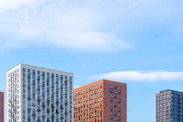 Naklejka premium Facade of a modern skyscraper. Сonstruction industry. Sale and rental of real estate.