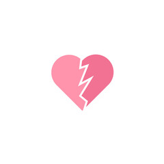 Flat icon of broken heart. Heartbroken icon design. Dating app icon design. Vector illustration.