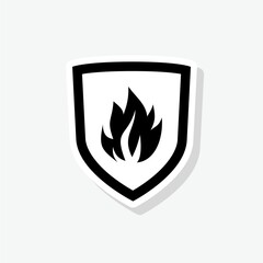 Shield with fire icon sticker sign for mobile concept and web design