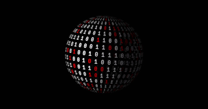 Image of globe with binary coding spinning on black background