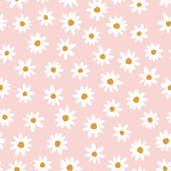 Vector seamless pattern with daisies and pink background