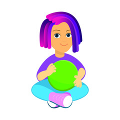 Obraz na płótnie Canvas Cartoon character girl with a ball. executed in vector. Portrait or avatar for a woman. Stylish and fashionable female avatars highlighted on a white background. Illustration of a woman, a young woman