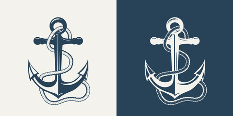 Vector Hand drawn Anchor Icon Set. Design Template for Tattoos, Tshirt, Logo, Labels. Anchor with Rope. Antique Vintage Marine Anchors © gomolach