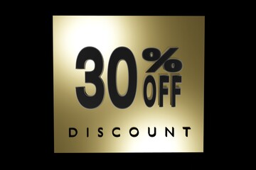 luxury illustration of 30 percent off 3D illustration in gold with background and black letters with copy space