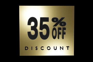 luxury illustration of 35 percent off 3D illustration in gold with background and black letters with copy space