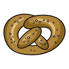 Delicious pastries, pretzel sprinkled with sesame seeds, vector cartoon illustration