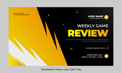 Gaming video thumbnail for streaming and game review. Game review thumbnail. Editable video thumbnail design. Editable video thumbnail Premium Vector, Customizable Thumbnails banner art Video cover.