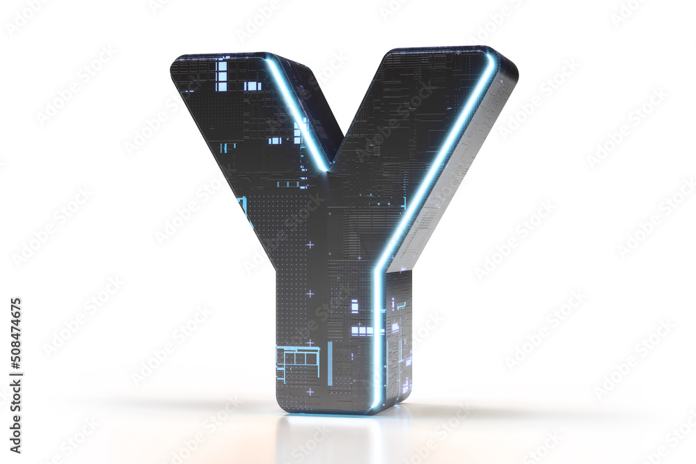 Poster spaceship design style font typeface letter y. suitable for technology, electronics, engineering, di
