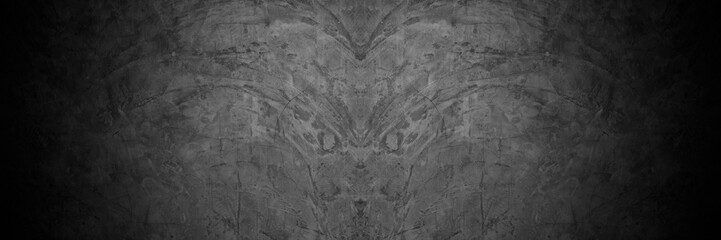 Old wall texture cement dark black gray panorama background abstract grey color design are light with white gradient background.