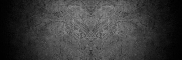 Old wall texture cement dark black gray panorama background abstract grey color design are light with white gradient background.