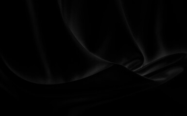 Fototapeta premium Black gray satin dark fabric texture luxurious shiny that is abstract silk cloth background with patterns soft waves blur beautiful.