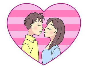 A young couple kissing in a love heart