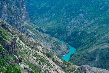 mountain landscape, view of the canyon of the Sulak river in Dagestan