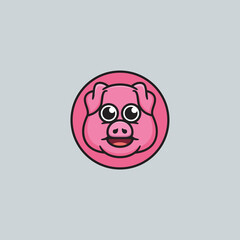 Cute Head Pig Mascot Logo Design