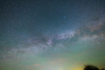 Beautiful bright milky way galaxy at the night sky. Astronomical background.