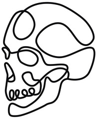Stylized human skull gothic design black on transparent background line art