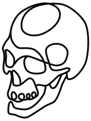 Stylized human skull gothic design black on transparent background line art