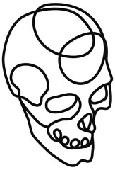 Stylized human skull gothic design black on transparent background line art