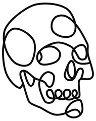 Stylized human skull gothic design black on transparent background line art