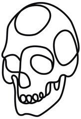 Stylized human skull gothic design black on transparent background line art