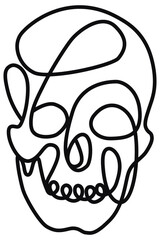 Stylized human skull gothic design black on transparent background line art