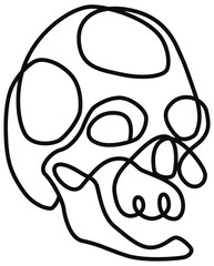 Stylized human skull gothic design black on transparent background line art