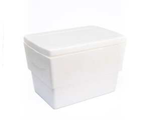 white expanded polystyrene cooler on white background