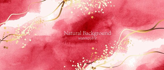 White, red, pink watercolor fluid painting vector background design. Dusty pastel, neutral and golden marble. Alcohol ink imitation. Shiny glamour style