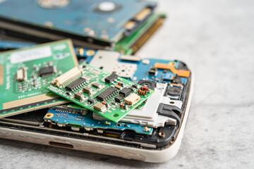micro circuit main board computer electronic technology, hardware, upgrade, cleaning concept.