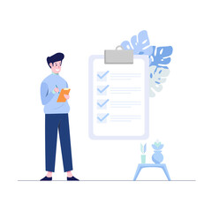 Man writing with Clipboard flat illustration