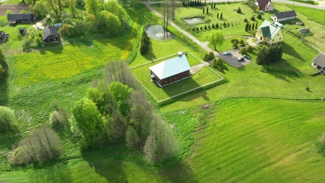 Drone footage video of Raiziai mosque, very famous mosque in south of Lithuania, visited mainly by tatars