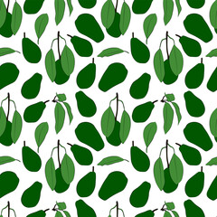 Fototapeta na wymiar A set of seamless patterns of avocados, leaves, fruits and flowers, 1000x1000 pixels, color version.