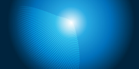 Dark Blue Wavy Spotted Pattern, 3D Round Lit Surface - Futuristic Minimalist Background with Bright Light and Dotted Texture - Vector Illustration