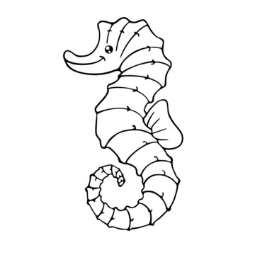recommend clip art: Coloring book with outline drawing of seahorse. Kids vector illustration of cute cartoon sea animals Printable isolated line draw.