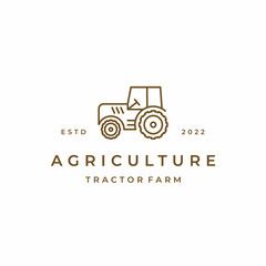 Retro Line art Tractor Farm Agriculture Logo Design Vector Illustration