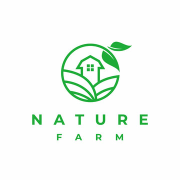 Line art Green Nature Farm Agriculture Logo Design Vector Illustration