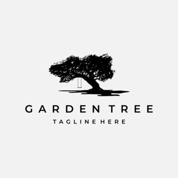 Tree with a Swing Logo Design Vector Illustration