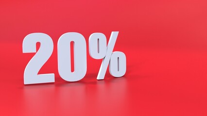 20 percent off discount offer 3d rendering red podium product display advertisement set minimal 