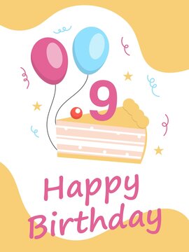9 years old Birthday Vector Illustration Template