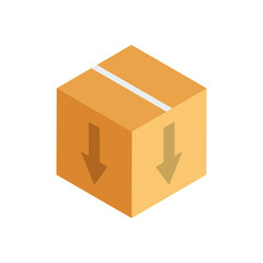 Vector icon of a box with an arrow pointing down. Closed box icon with an arrow. Vector arrow and box.