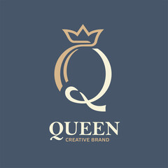luxury letter q with crown vector illustration, letter q queen logo