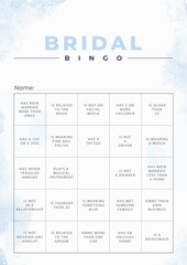 Bridal Bingo Card - Printable A4 sheet for a bridal bingo game
